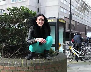 a sexy british girl flashes workers pissing at construction site showing tits