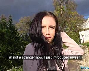 sexy czech brunette sucks cock outdoors then rides to orgasm publicly