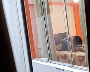 Colombian Neighbor BABE RIDES Her Boyfriend's COCK HARD in Secret Voyeur Fuck Under Skirt