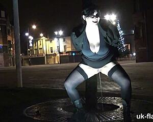 chubby british amateur FLASHES FAT BELLY on BUS and RESTAURANT