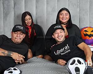 a hot foreplay game before couples share wives for first time group 4some blowjobs big cocks