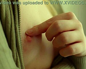 Beautiful blonde model teases perky nipples and wet pussy closeup slow-motion reveal