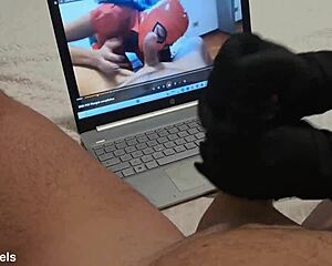 hey check this milf handjob on big cock cumming on her gloves pov