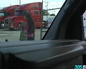 nerdy latina slut fucks for cash in public spot