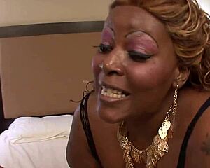 Chunky tattooed black lady bends over for doggystyle and missionary with her big tits out all night