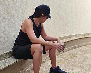 brazilian stud rips clothes and pounds muscular woman's juicy pussy in garage