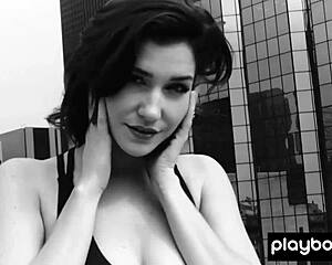 redhead teen skye blue strips her natural big tits off your feet