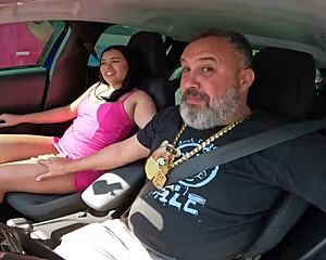 hey novinha nicole ventura tries giving ass in car ride and sits on drivers big cock