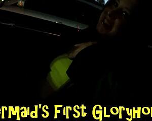 mermaid hits gloryhole for first bukkake blowbang with milf sluts