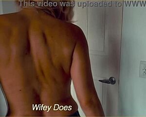 Busty Blonde Milf Wife Strips Denim Shorts Revealing Huge Tits