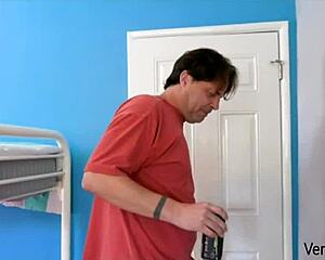 stepdaddy tricks teen into riding his old cock hard!