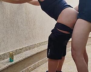 brazilian stud rips clothes and pounds muscular woman's juicy pussy in garage