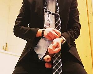 guy strokes off in tight business suit on webcam