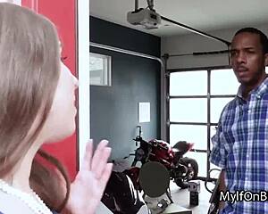 Curvy babe fixes car with bbc titty fuck between her huge boobs hardcore