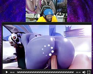 juri han gives femshep blowjob before widowmaker cowgirl rides tight pussy backshot