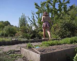 Intensely Spying Hot Neighbor's Miniskirt Upskirt Thong in Garden