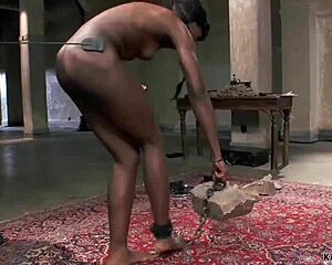 ebony bound choked deepthroated in hardcore whipping session