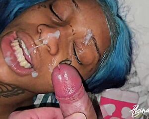 Petite ebony babe with big natural tits rides big black monster cock in humiliating pov fuck