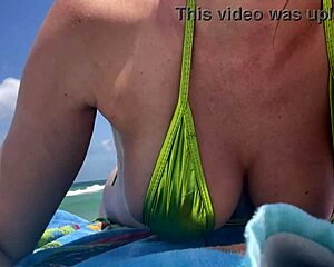 italian milf artemisia love flashes big horny tits in public beach bikini outdoor