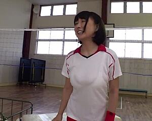 japanese bbw volleyball girl's huge tits bounce in secret practice vid.