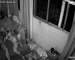 Security cam catches brazilian amateur couple's first raw interracial fuck of year