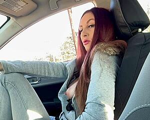 hey italian milf, those big tits and nipples smoking in car?