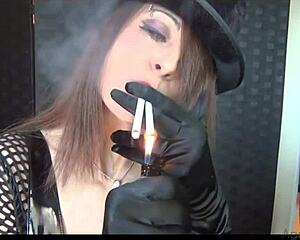 Smoking satin pantyhose babe squirts on gloves and feet multiple times 💨🧤