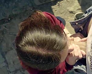 Amateur cutie craves stranger cock for outdoor deepthroat action