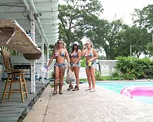 Trailer Trash Pool Bash Turns into Big Tits Blonde Milf Deepthroating Monster Cocks