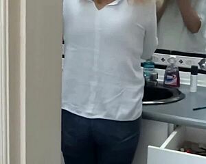 we watch porn together then he begs for my milf ass in anal sex