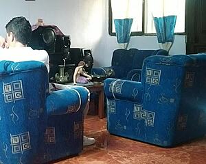 Voyeur Spies on Stepsister Fucking Boyfriend in Living Room While Jerking Off