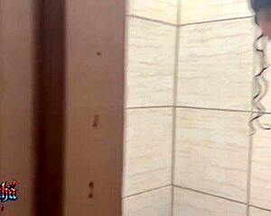 crazy sexy tattooed skinny brazilian teen masturbates wildly in bathroom pov