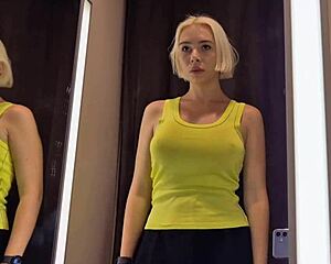 big tits slip into sexy see-through dressing room outfit