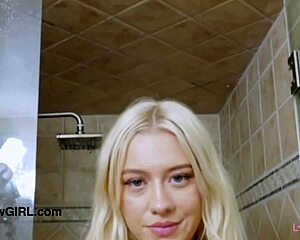 pretty blonde model strips down for steamy shower interview 😍🚿
