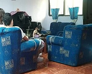 Voyeur Spies on Stepsister Fucking Boyfriend in Living Room While Jerking Off