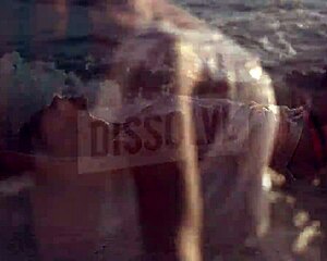 blonde russian on beach with wet see-through bra nipples showing salt skin
