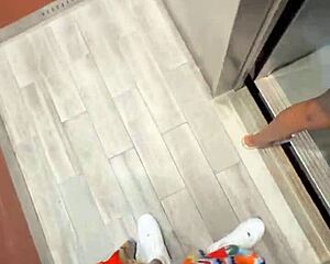 elevator slut flashes wet pussy for bbc before sloppy public pounding