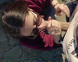 Amateur cutie craves stranger cock for outdoor deepthroat action