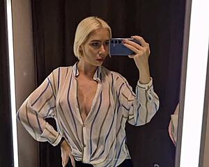 big tits slip into sexy see-through dressing room outfit