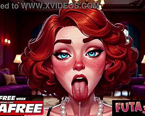 fiery busty redhead futa gulps down that massive throbbing dick whole