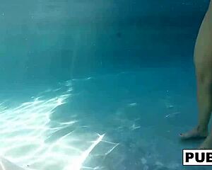 Olivia's Big Tits Bounce as Blonde Milf Masturbates Nude by Pool