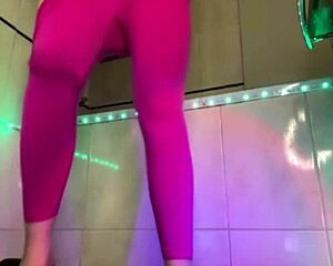 Squirting Hard In Tight Pink Leggings Up Close
