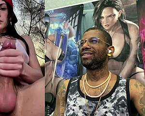 trans punk babe spits on girlcock, cums hands free in tight asian throat