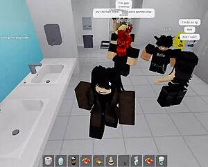 Roblox girl pounded hard in risky public bathroom stall during outdoor fuck session