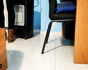 Young woman in heels receives facial on tongue then swallows in dorm room