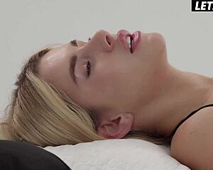 Romanian babe with big fake tits teases pussy with vibrator. Then rides big cock to cum on ass!