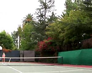 blonde latina and curvy friend fuck wildly on tennis court in threesome