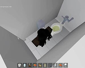 Roblox girl pounded hard in risky public bathroom stall during outdoor fuck session