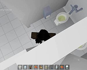 Roblox girl pounded hard in risky public bathroom stall during outdoor fuck session