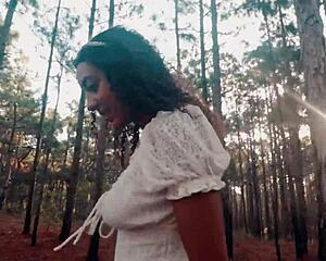 innocent forest walk turns into curvy latina deepthroat gagging on huge black cock rough outdoor